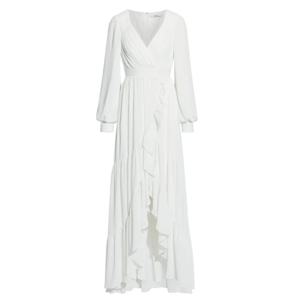 NWT Badgley Mischka Ruffle Crepe Maxi Dress
